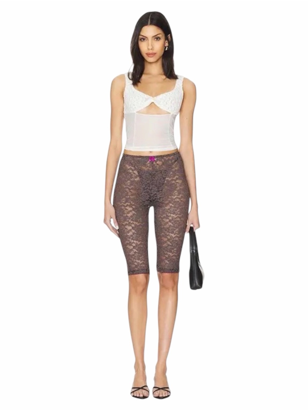 Free People Intimately All Day Lace Capris; Size Large In Shaved Chocolate NWT
